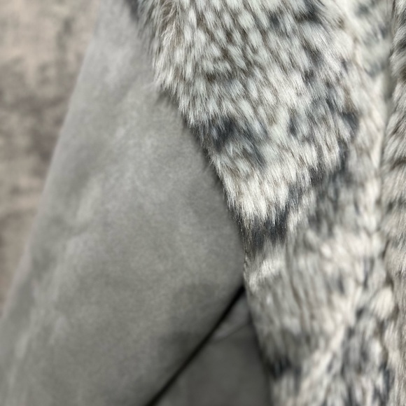 Anthropologie Faux Fur Fleece Jacket double sided gray suede charcoal and gray - Picture 14 of 14